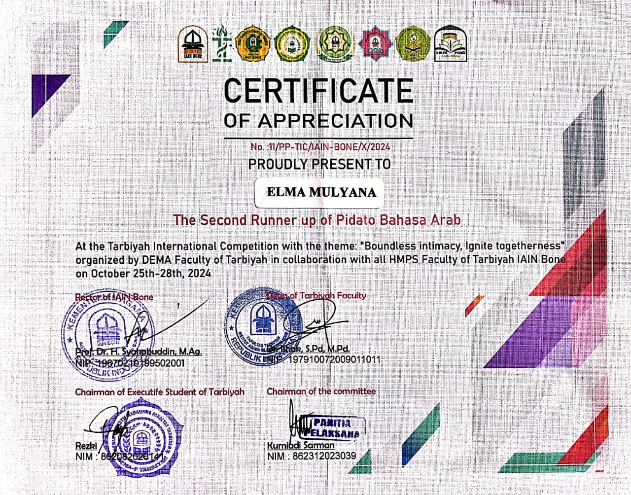 Mahasiswi IAIN Bone Raih Juara II Pidato Bahasa Arab pada Tarbiyah International Competition 2024